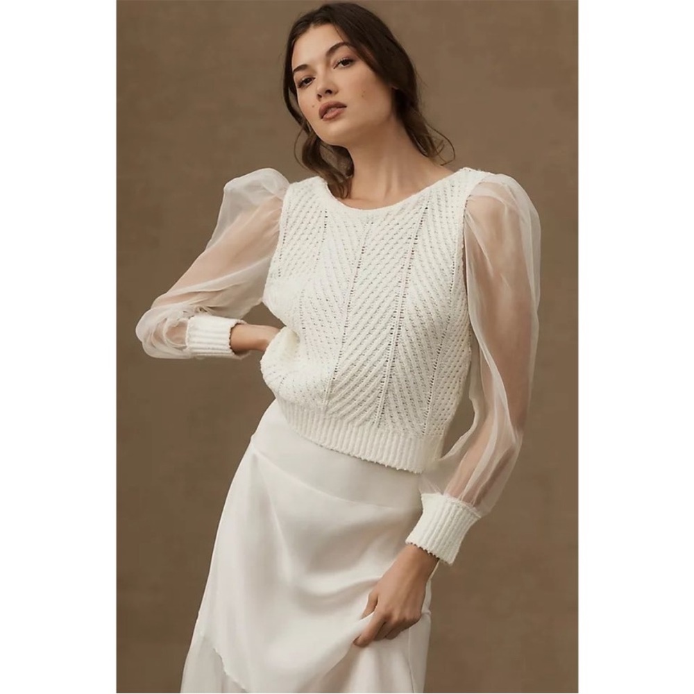 Anthropologie Cable Sweater Vest Sheer Mesh Long Sleeve NWT